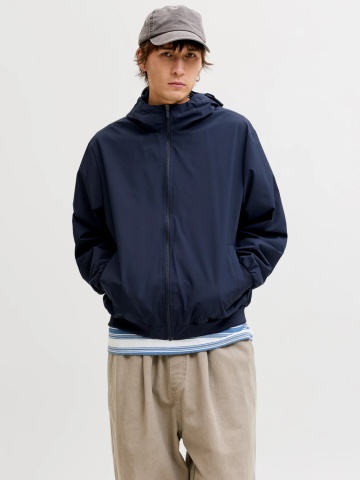 Jack & Jones Jacheta barbati, subtire cu gluga si buzunare oblice, Bleumarin inchis