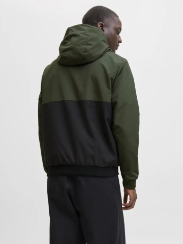 Jack & Jones Jacheta bomber cu gluga, JJERUSH HOOD, Verde inchis/Negru - Img 2