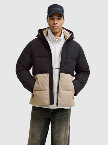 Jack & Jones Jacheta, JJEOWEN PUFFER, barbati, Regular fit, Negru/Crem