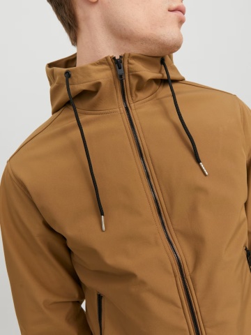 Jack & Jones Jacheta softshell, barbati, cu gluga, Regular fit, JJEBASIC, Maro - Img 3