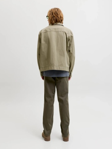 Jack & Jones, Pantaloni chino barbati, cu talie medie, Regular Fit, Jpstollie, Verde inchis - Img 7
