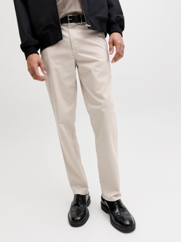Jack & Jones, Pantaloni chino, barbati, Jpstollie Vance, Regular Fit, cu talie medie, Crem - Img 4