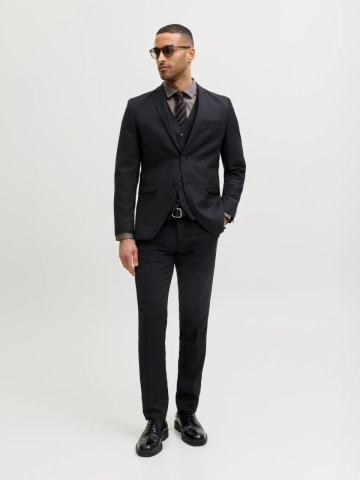 Jack & Jones Pantaloni costum barbati, din amestec de lana, Super Slim, JPRSOLARIS Premium, Negru - Img 5