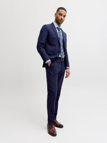 Jack & Jones Pantaloni costum barbati, JPRFRANCO, cu croiala Super Slim fit, Bleumarin inchis - Img 7
