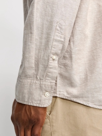 Jack & Jones Plus Camasa barbati big sizes, cu maneca lunga din amestec de in, Bej - Img 5