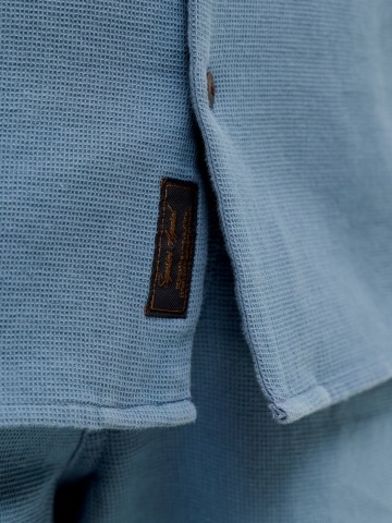 Jack & Jones Plus Camasa Waffle, barbati big sizes, Resort Shirt, Albastru inchis - Img 5
