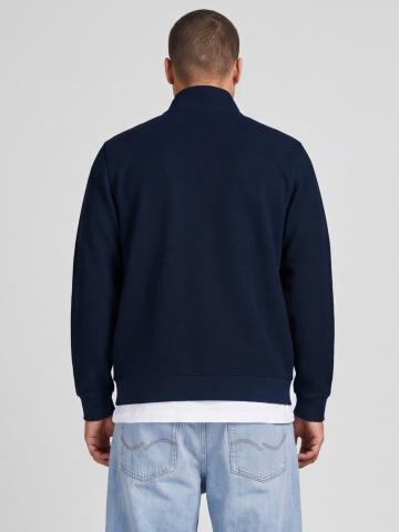 Jack & Jones Plus Cardigan tricotat barbati big sizes cu guler inalt, din bumbac organic, Regular fit, JPRBLUALVES, Bleumarin inchis - Img 2