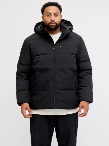 Jack & Jones Plus Geaca barbati cu gluga, 2 buzunare oblice si croiala Regular fit, Negru