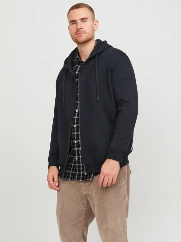 Jack & Jones Plus Hanorac cu fermoar, barbati big sizes, Relaxed Fit, JJEBRADLEY, Negru