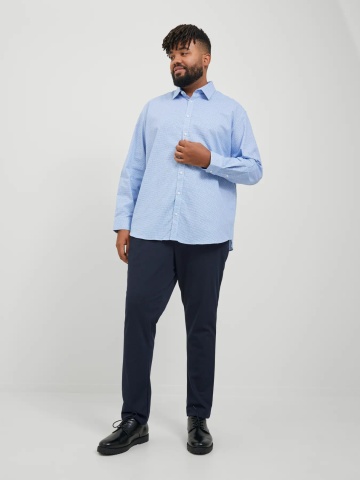 Jack & Jones Plus Pantaloni chino barbati big sizes, cu talie joasa si croiala Slim Fit, Bleumarin inchis - Img 5