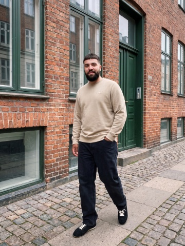 Jack & Jones Plus Pulover barbati din bumbac organic, decolteu la baza gatului, Regular Fit, JPRBLUALVES, Bej - Img 6