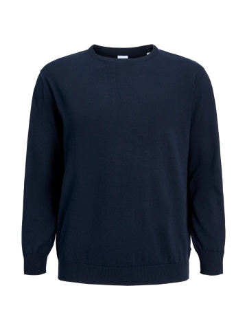 Jack & Jones Plus Pulover tricotat barbati big sizes, din bumbac organic, cu decolteu la baza gatului, Regular Fit, JJEBASIC, Bleumarin inchis - Img 8