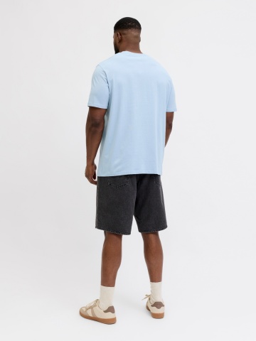 Jack & Jones Plus Tricou barbati big sizes, cu decolteu la baza gatului si imprimeu cu text, Albastru deschis - Img 7
