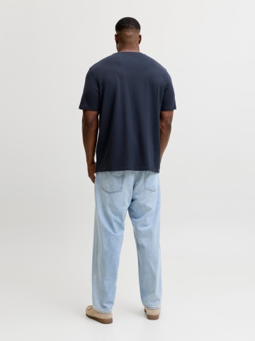 Jack & Jones Plus Tricou barbati big sizes, cu decolteu la baza gatului si imprimeu cu text, Bleumarin inchis - Img 7