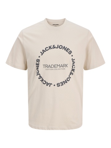 Jack & Jones Plus Tricou barbati big sizes, din bumbac, Regular Fit, JJBENSON, Crem