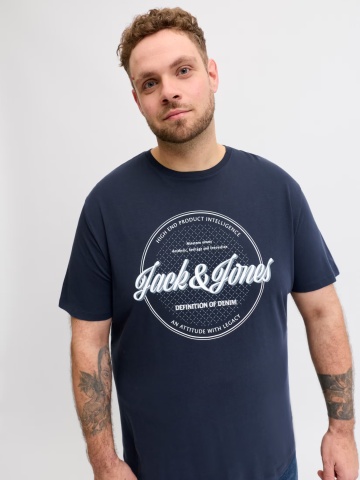 Jack & Jones Plus Tricou barbati big sizes, imprimeu text cu logo, Bleumarin inchis - Img 3