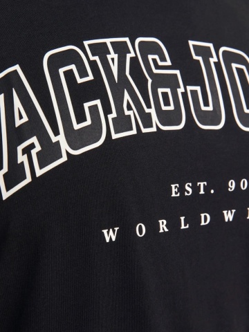 Jack & Jones Plus Tricou barbati big sizes, Relaxed Fit, imprimeu cu logo, Negru - Img 4