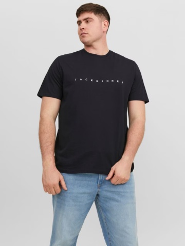 Jack & Jones Plus Tricou cu logo, barbati big sizes, din bumbac organic, Standard Fit, Negru