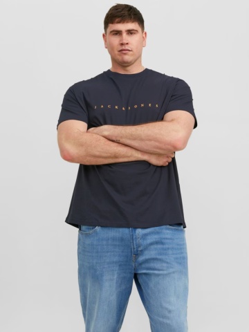 Jack & Jones Plus Tricou cu logo, barbati big sizes, din bumbac organic, Standard Fit, Bleumarin inchis