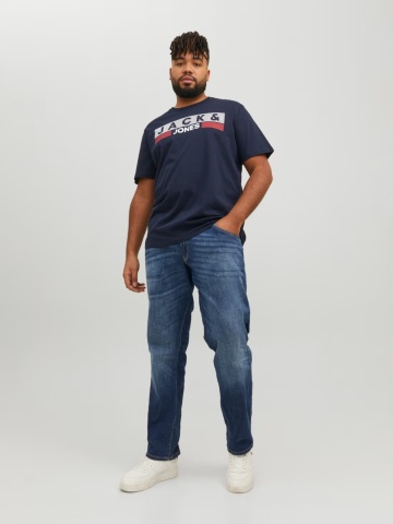 Jack & Jones Plus Tricou la baza gatului, barbati big sizes, din bumbac organic, Regular Fit, Bleumarin inchis - Img 6