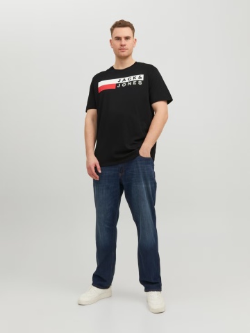 Jack & Jones Plus Tricou la baza gatului, barbati big sizes, din bumbac organic, Regular Fit, Negru - Img 6