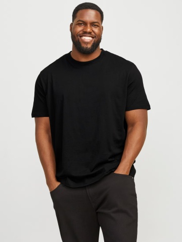 Jack & Jones Plus Tricou simplu barbati big sizes, Bradley, decolteu la baza gatului, Negru