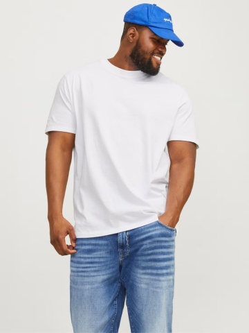 Jack & Jones Plus Tricou simplu barbati big sizes, Bradley, decolteu la baza gatului, Alb