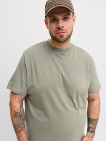Jack & Jones Plus Tricou simplu barbati big sizes, cu decolteu la baza gatului, Bradley, Olive - Img 3