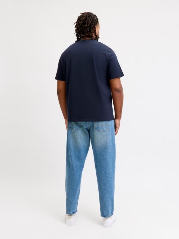 Jack & Jones Plus Tricou simplu, barbati big sizes, din bumbac organic, Relaxed Fit, Bleumarin inchis - Img 7