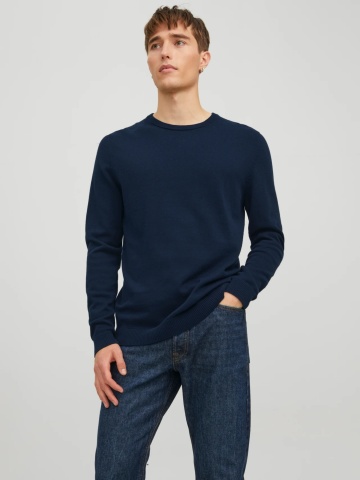 Jack & Jones Pulover barbati cu decolteu la baza gatului, Bleumarin inchis