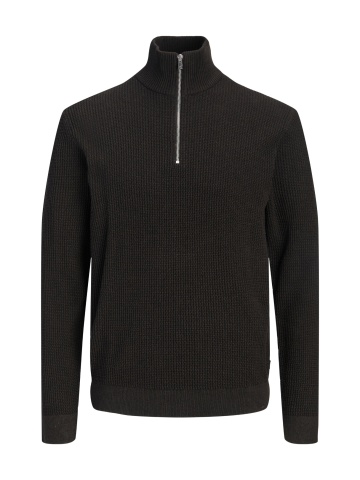 Jack & Jones Pulover barbati cu fermoar la baza gatului, din bumbac organic, JPRBLUSTANLEY, Maro inchis