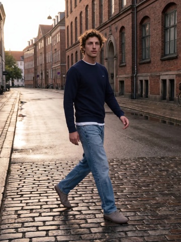 Jack & Jones Pulover barbati din bumbac organic, decolteu la baza gatului, Regular Fit, JPRBLUALVES, Bleumarin inchis - Img 6