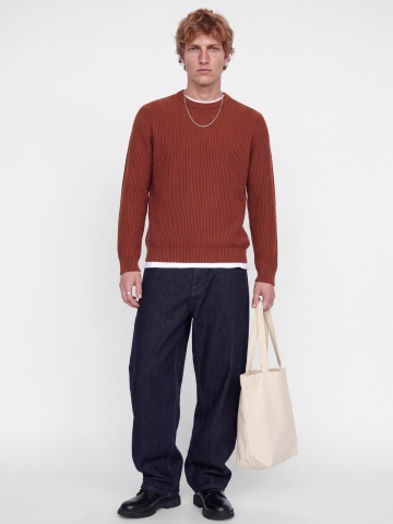 Jack & Jones Pulover tricotat barbati, decolteu la baza gatului, Regular Fit, JJPANNEL, Caramiziu - Img 5