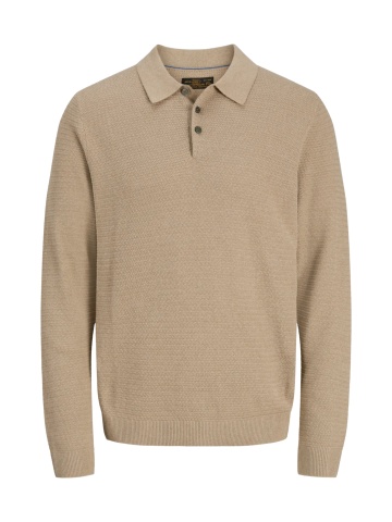 Jack & Jones Pulover tricotat barbati, din bumbac organic, guler polo, Bej - Img 7