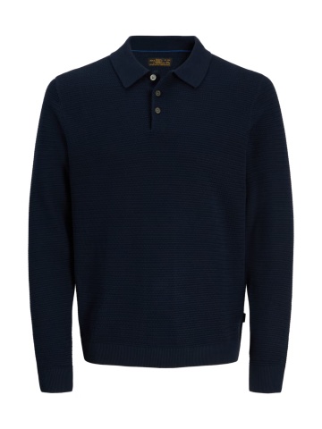 Jack & Jones Pulover tricotat barbati, din bumbac organic, guler polo, Bleumarin inchis - Img 7
