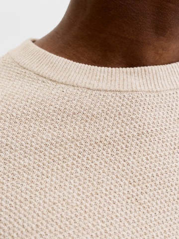 Jack & Jones Pulover tricotat barbati, din bumbac organic, Regular fit, JAURYDER, Bej - Img 3