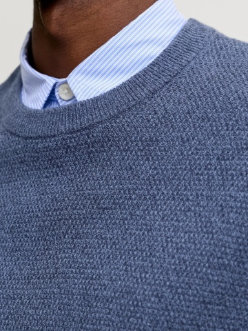 Jack & Jones Pulover tricotat barbati, din bumbac organic, Regular fit, JAURYDER, Albastru - Img 3