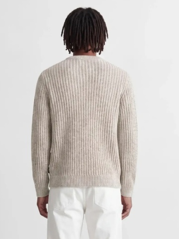 Jack & Jones Pulover tricotat, barbati, in doua noante cu decolteu la baza gatului, Regular fit, JJJAXON, Bej melanj - Img 2