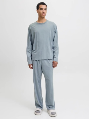 Jack & Jones Set pijamale barbati din bumbac, format din tricou cu maneca lunga si pantaloni lungi, Gri albastrui - Img 8