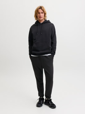 Jack & Jones Set trening barbati, format din hanorac cu gluga, fara fermoar si pantaloni lungi, Relaxed Fit, JJEBRADLEY, Negru