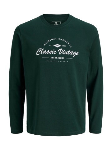 Jack & Jones Tricou baieti, cu maneca lunga, la baza gatului din bumbac organic, Regular fit, Verde inchis