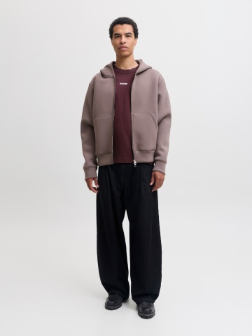 Jack & Jones Tricou barbati, cu decolteu la baza gatului, din bumbac, Relaxed Fit, JCOCLUB BACK SCRIPT, Bordeaux - Img 7