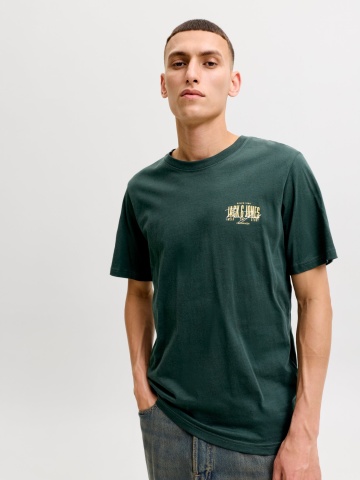 Jack & Jones Tricou barbati la baza gatului, din bumbac, Regular Fit, JJAERO, Verde inchis - Img 4
