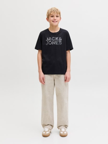 Jack & Jones Tricou cu decolteu la baza gatului, baieti, imprimeu cu logo, Regular fit, Negru - Img 6