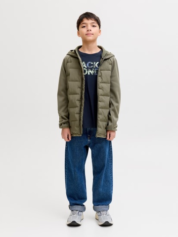 Jack & Jones Tricou cu decolteu la baza gatului, baieti, imprimeu cu logo, Regular fit, Bleumarin inchis - Img 6