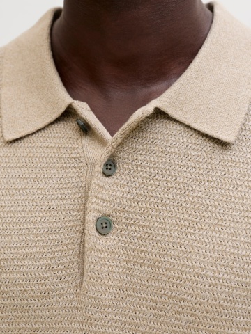 Jack & Jones, Tricou polo barbati cu aspect tricotat, Regular fit, Bej - Img 4