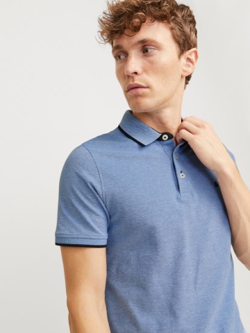 Jack & Jones Tricou polo barbati, Slim fit cu guler contrast, Albastru - Img 3