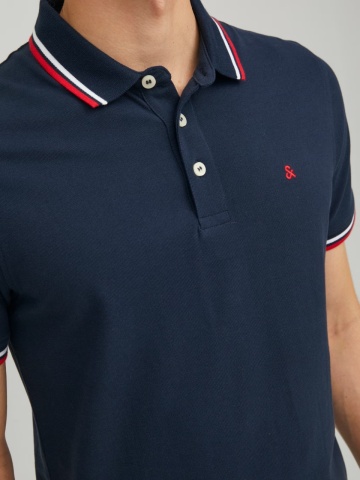 Jack & Jones Tricou polo barbati, Slim fit cu guler contrast, Bleumarin inchis - Img 4