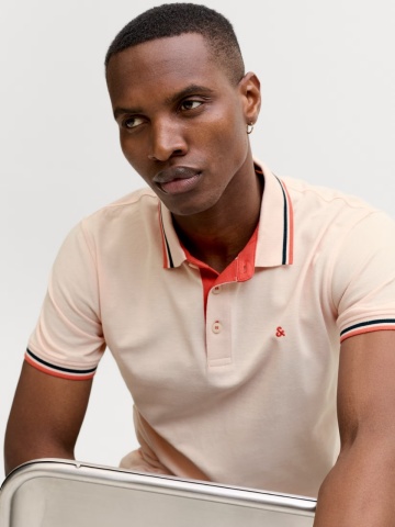 Jack & Jones Tricou polo barbati, Slim fit cu guler contrast, Piersica - Img 3