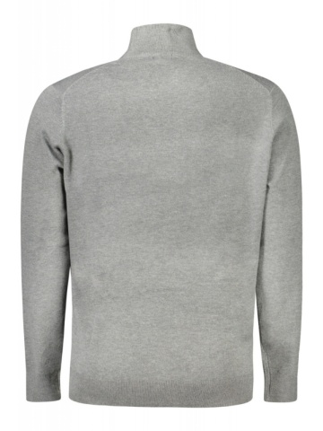 Pulover cu guler inalt barbati, cu mini logo brodat, Regular fit, gri - Img 2